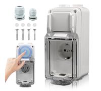 MaxEarn Enchufe exterior con interruptor, IP66, resistente al agua, enchufe exterior con cerradura, 2 agujeros, enchufe de superficie con interruptor, para ambientes húmedos, para garaje, jardín