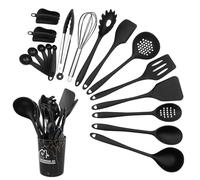 Maxentico Utensilios de Cocina(18Pcs), Juego Cucharones de Silicona, Accesorios Set, Menaje, para Todas Ollas, para Hornear en La Cocina, con Cubo para Guardar Utensilios de Cocina(Negro)