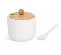 MAXHOME-Azucarero y Salero de Cocina con Tapa de Madera y Cuchara Incluida - Diseño Elegante 11,5 cm