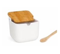 MAXHOME-Azucarero y Salero de Cocina con Tapa de Madera y Cuchara Incluida - Diseño Elegante 11,5 cm