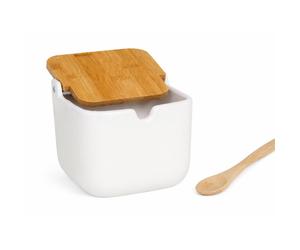 MAXHOME-Azucarero y Salero de Cocina con Tapa de Madera y Cuchara Incluida - Diseño Elegante 11,5 cm