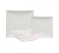 MAXHOME-La Mediterránea Vajilla Cuadrada de Elite Marfil 18 pzas IVORY BRILLO