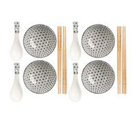 MAXHOME-Set 12 piezas sushi blanco,Cuenco: diam 11.5 x 6 cm - Cuchara: 14 x 4.5 cm - Palillos: 24 cm