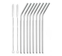 MAXHOME-SET 8 pajitas curvas inox + limpiador 21,5 cm