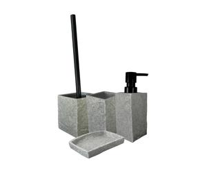 Maxia Market - Accesorios de baño de poliresina vaso loción dispensador de jabón plato de jabón jabonera cepillo de inodoro escobilla de aseo cuadrado gris oscuro efecto piedra