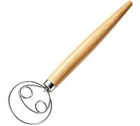 Maxjoy Batidor danés de masa de acero inoxidable estilo holandés Batidor de masa madre Gancho de masa de pan Mezclador de mano con mango de madera para cocina utensilios y suministros