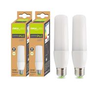 Maxled, Light is Led! Pack de 2 Bombilla LED E27 Luz Fria 12W LED Tubular Equivalente a 90W Halógenas Lámpara PLC E27 Bajo Consumo 4000K Blanco Frio PLC Tubo Bombillas para luz habitacion No Regulable