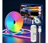 Maxled, Light is Led! Tira de Neón LED USB 5M/16,40FT SMD 5050 Tira RGB con con Control Remoto 60 LEDs 5V CRI90+, IP65 Banda Flexible DIY para Habitación TV Cocina Gabinete Interiores Y Exteriores