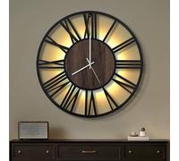 Maxstar Reloj de Pared 50CM para Salón a Pilas, Silencioso Sin Tic-TAC, Estilo Madera Metal, LED Moderno Dormitorio/Oficina (Números Romanos, Negro-20)