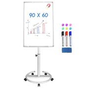 maxtek Pizarra Blanca Con Soporte, 90 X 60 cm Pizarra Caballete, Papel Para Rotafolio MóVil Con Gancho, MagnéTico Para Escribir, Altura Ajustable, 1 Borrador, 3 Marcadores Y 6 Imanes