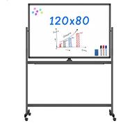 maxtek Pizarra Blanca Móvil 120 x 80 cm, Grande Magnética Whiteboard de Doble Cara con Soporte, Borrado en Seco, Marco de Aluminio, con Bolígrafos, Esponjas, Imanes