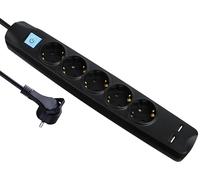 MAXTRACK NV58-1,5L - Regleta de 5 enchufes con USB, Enchufe Plano de protección de Contacto, 2 Puertos de Carga USB, Enchufe múltiple con asa para extraer, fijación de Bridas, Ahorra Espacio y es