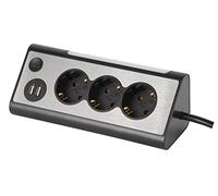 maxTrack Regleta de Mesa NV70-1,5 L con 3 enchufes angulares, 2 Puertos de Carga USB e iluminación LED, Enchufe múltiple para casa con botón para encender y Apagar la iluminación LED, Cable de 1,5 m