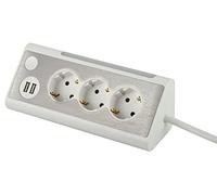 maxtrack Regleta de Mesa NV70-1,5 WL, 3 enchufes angulares, 2 Puertos de Carga USB e iluminación LED, Enchufe múltiple para casa con botón para encender y Apagar la iluminación LED, Cable de 1,5 m