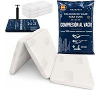 MaxxPatt Colchón de Cuna de Viaje Plegable 120×60 cm | Con Bolsa de Vacío y Bomba, Kit Compacto para Bebé Viajero, Travel Cot, Camper
