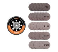 MAXXT 125 mm Placa de Soporte para Lijadora DA con Gancho y Bucle + 30 Papeles de Lija (5 Granos P80/P120/P180/P220/P320) - Compatible con Lijadora Orbital sin Escobillas MAXXT R7303