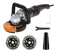 MAXXT Amoladora angular para hormigón, lijadora-pulidora con disco de 5 pulgadas, 1000-8500 RPM, 7 velocidades ajustables, protector desmontable para pulido (incluye 2 discos de diamante)