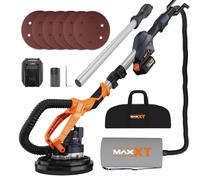 MAXXT Lijadora de pared 20V sin escobillas: Sistema de auto-aspiración, Control de velocidad continuo (600-1200 RPM), Disco de 225 mm, Plegable (extensible 110-165 cm), Para paredes y techos