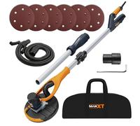 MAXXT lijadora de paredes y techos, Cabezal giratorio 180° y brazo telescópico (1,2 m/1,7 m), borde lateral desmontable, potencia constante, 5 velocidades con memoria, 6 discos abrasivos
