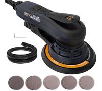 MAXXT lijadora excéntrica 5.0 mm sin escobillas, lijadora orbital 350W disco de 150mm, 6 velocidades 4000-10000RPM（Freno automático-2s） y viene con 10 hojas de papel de lija, Cable 5M