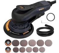 MAXXT Lijadora orbital sin escobillas 350W, Lijadora excéntrica 5.0， disco de 125mm&150mm, 4000-10000RPM(6 velocidades ajustables) Freno automático-2s, y 20 hojas de papel de lija