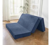 MAXYOYO Colchón de Pana Plegable, colchón de Suelo Triple de 10 cm de Grosor con Funda Lavable, Plegable en Tres, Ahorra Espacio para Invitados (Bluestone, Individual)
