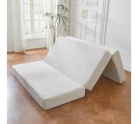 MAXYOYO Colchón Plegable de Pana, Colchón de Suelo de Triple Pliegue de 15 cm de Grosor con Funda Lavable, Plegable en Tres, Ahorro de Espacio para Invitados (Beige, Doble)