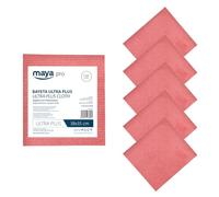 Maya - Bayetas de Microfibra | 38x35 cm | Pack de 5 Paños Ultra Plus Antibacterias y Antical para Limpieza de Cocina, Cristales y Acero Inoxidable sin Rayas (Rojo)