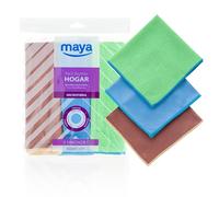 Maya - Bayetas de Microfibra para Limpieza del Hogar sin Dejar Rayas | 40x40 cm | Pack de 3 Paños para Muebles, Cristales y Multisuperficies (Marrón, Azul y Verde)