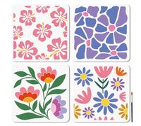 MAYJOYDIY 4 piezas de arte de flor plantillas de 4 estilos flores abstractas pintura reutilizable Stencil 30 x 30 cm patrones de dibujo con cepillo de pintura para la pared madera tela álbum