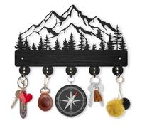 MAYJOYDIY Perchero de madera de bosque de montaña, soporte de pared, 5 ganchos de aleación para pared, regalo de decoración del hogar, estante de llaves de paisaje natural, entrada, cocina, pasillo,