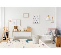 Mazovia Alfombra Infantil - Beige Estrellas, Luna - Muestras en 3D, Fácil de Limpiar - Alfombra para Habitaciones Infantiles, Pelo Medio Rectangular con Oeko-Tex® Suave - Cremoso - 120 x 170 cm