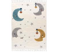 Mazovia Alfombra Infantil Cuarto de Niños 80x150cm Crema Estrellas Vistoso | Alfombra para Habitación Infantil Niñas/Niños Beige Fácil de Limpiar Antialérgico Suelo Radiante Apto para Mascotas Sintético