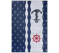 Mazovia Alfombra infantil, diseño de ancla, color azul, 160x230 cm, pelo corto, fácil de limpiar, ideal para la habitación de los niños
