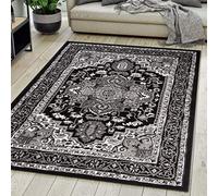 Mazovia Alfombra Oriental - Diseño Oriental de Salón Grande de Pelo Corto - Alfombras de Habitación de Matrimonio, Dormitorio y Comedor - Negro 70x140 cm
