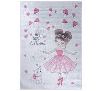 Mazovia Alfombra para niños, diseño de bailarina, color rosa y gris, 160x230 cm, pelo corto, fácil de limpiar, ideal para la habitación infantil