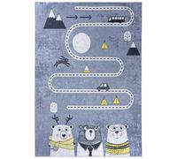 Mazovia Koberec infantil, diseño de oso, gris, 160x230 cm, pelo corto, fácil de limpiar, alfombra para juegos para habitación infantil