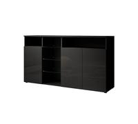 MB Muebles Bonitos | Aparador Clark L con 3 Puertas para Salón con Luz LED | Mueble Moderno de Melamina Brillo | Color Negro | 150x82x40 cm