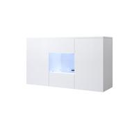 MB Muebles Bonitos - Aparador de salón, LED, Ancho 120cm, Colgante, Patas 2cm o 12cm, 2 puertas, 1 vitrina, Modelo Luke A2 White