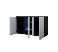 MB Muebles Bonitos - Aparador de salón, LED, Ancho 120cm, Colgante, Patas 2cm o 12cm, 2 puertas, 1 vitrina, Modelo Luke A1 Black and white