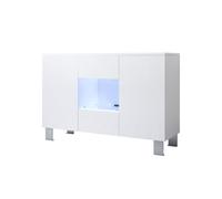MB Muebles Bonitos - Aparador de salón, LED, Ancho 120cm, Colgante, Patas 2cm o 12cm, 2 puertas, 1 vitrina, Modelo Luke A2 White