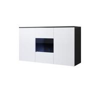 MB Muebles Bonitos - Aparador de salón, LED, Ancho 120cm, Colgante, Patas 2cm o 12cm, 2 puertas, 1 vitrina, Modelo Luke A2 Black and white