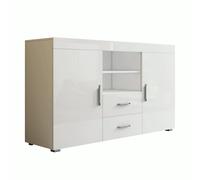 MB Muebles Bonitos - Aparador de salón modelo Roque en melamina brillo 140x80x40 cm con 2 puertas, 2 cajones y 2 estantes abiertos para diseño moderno