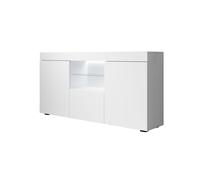 MB Muebles Bonitos - Aparador de salón Sefora con luz LED azul, acabado mate y balda de cristal, 135x73x34 cm para comedor o salón White