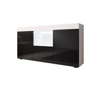 MB Muebles Bonitos - Aparador de salón Sefora con luz LED azul, acabado mate y balda de cristal, 135x73x34 cm para comedor o salón Black and white