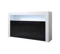 MB Muebles Bonitos | Aparador Mueble TV con LED | Armario para Salón Comedor Moderno | Aparador 3 Puertas | Ancho 155 x Alto 91,5 x Profundo 37cm | Color Blanco y Negro | Acabado Brillo | Modelo Aker