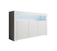 MB Muebles Bonitos | Aparador Mueble TV con LED | Armario para Salón Comedor Moderno | Aparador 3 Puertas | Ancho 155 x Alto 91,5 x Profundo 37cm | Color Blanco | Acabado Mate | Modelo Aker