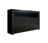 MB Muebles Bonitos | Aparador Mueble TV con LED | Armario para Salón Comedor Moderno | Aparador 3 Puertas | Ancho 155 x Alto 91,5 x Profundo 37cm | Color Negro | Acabado Mate | Modelo Aker