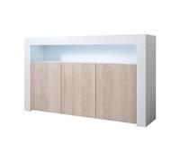 MB Muebles Bonitos | Aparador Mueble TV con LED | Armario para Salón Comedor Moderno | Aparador 3 Puertas | Ancho 155 x Alto 91,5 x Profundo 37cm | Color Blanco Brillo y Sonoma Mate | Modelo Aker