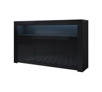 MB Muebles Bonitos | Aparador Mueble TV con LED | Armario para Salón Comedor Moderno | Aparador 3 Puertas | Ancho 155 x Alto 91,5 x Profundo 37cm | Color Negro | Acabado Brillo | Modelo Aker
